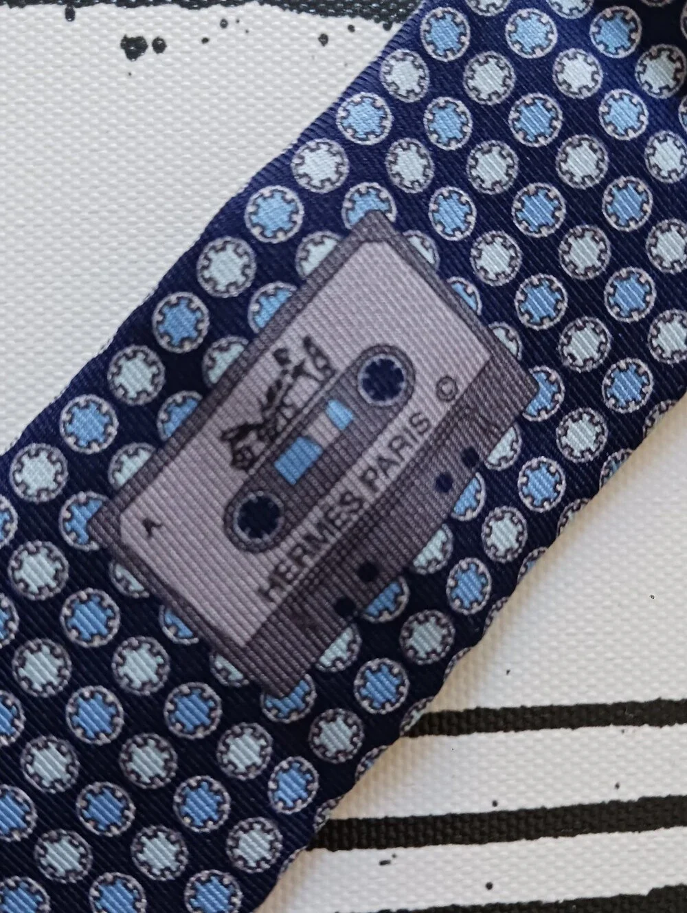 Hermes Cassette Tape Classic Blue Micro-Pattern Men’s Tie, 645870 SA, France